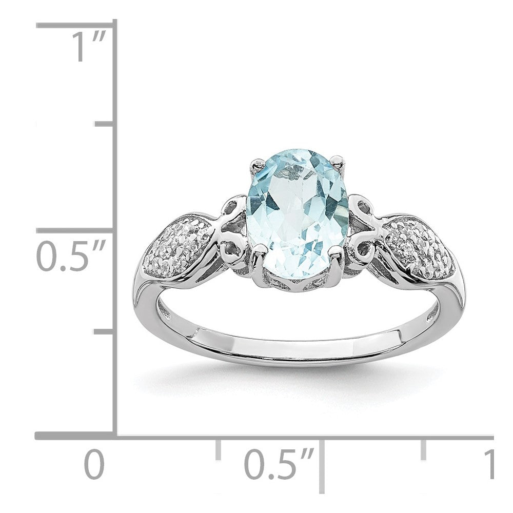 Sterling Silver Rhod-plated Polished Blue Topaz and White CZ Ring