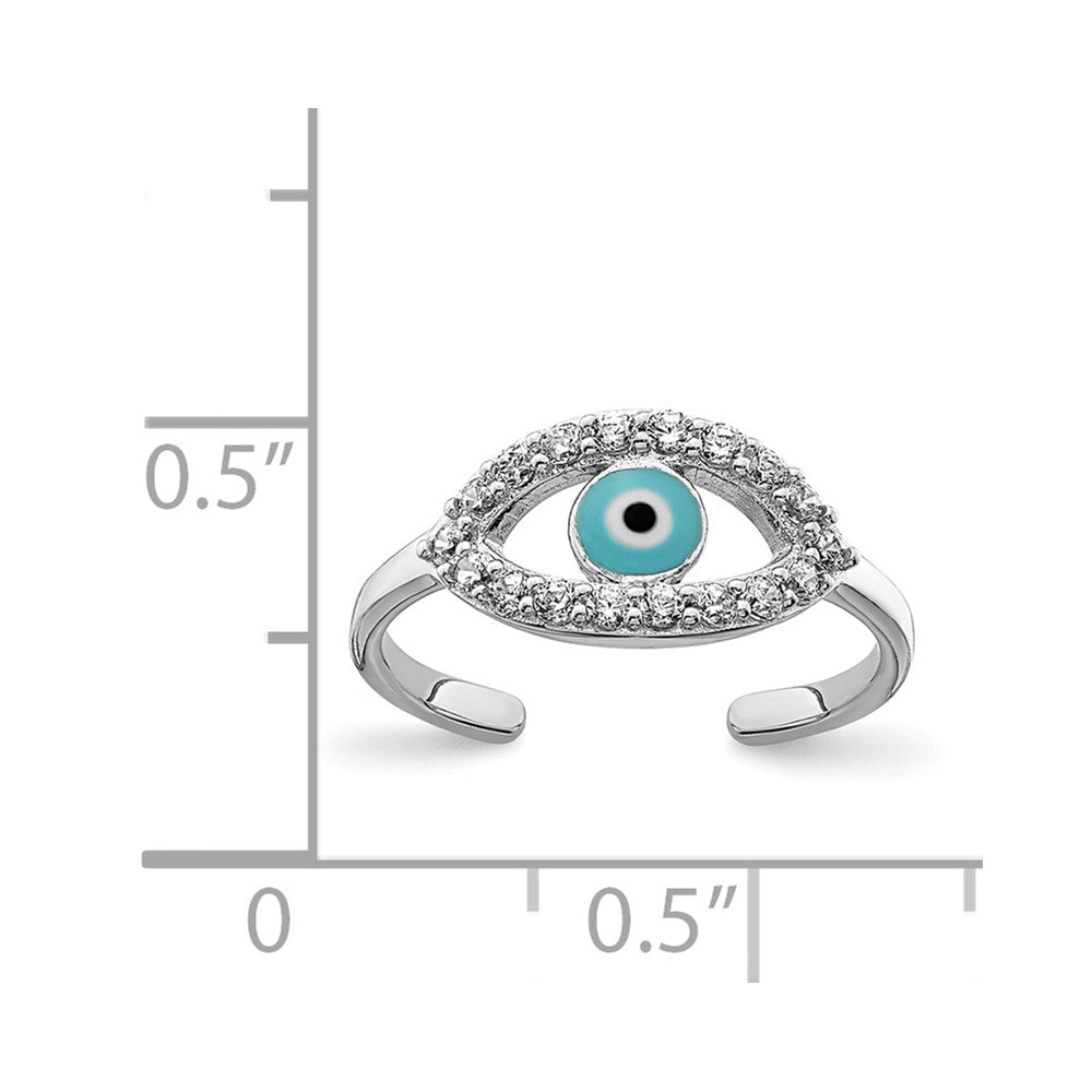 Sterling Silver Rhodium-plated Enameled & CZ Eye Toe Ring