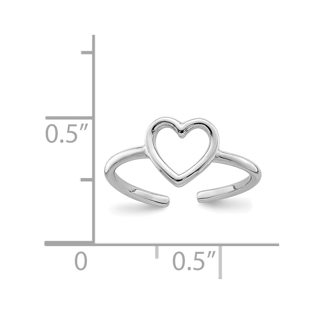 Sterling Silver Rhodium-plated Polished Heart Toe Ring