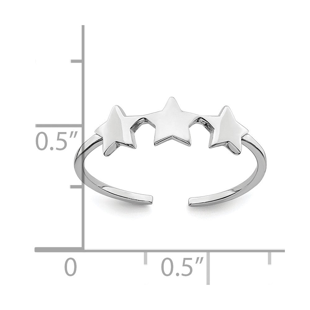 Sterling Silver Rhodium Plated Stars Adjustable Ring