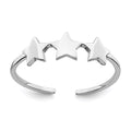 Sterling Silver Rhodium Plated Stars Adjustable Ring