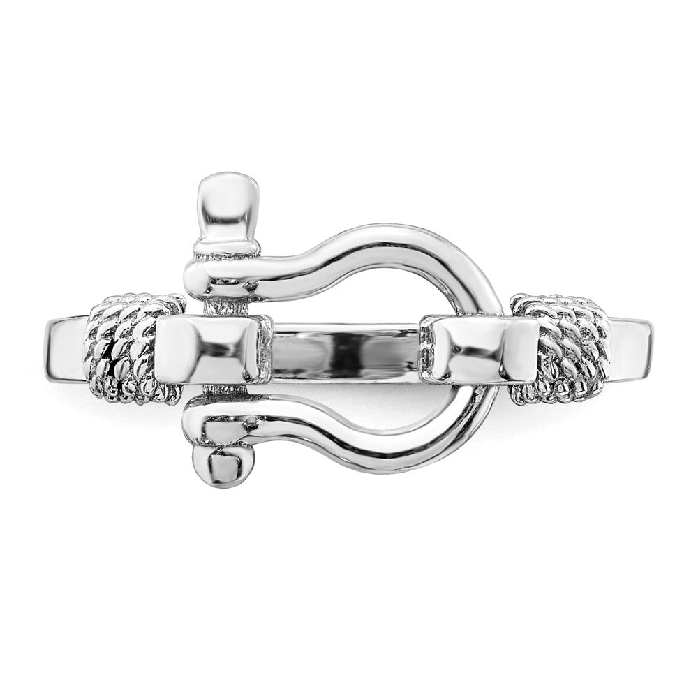Sterling Silver Rhodium-plated Polished Shackle w/Rope Trim Ring