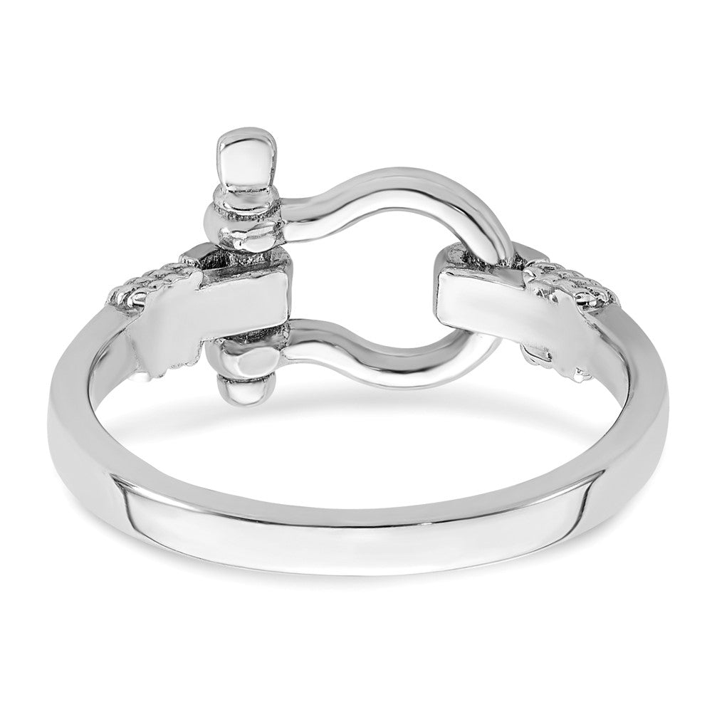 Sterling Silver Rhodium-plated Polished Shackle w/Rope Trim Ring