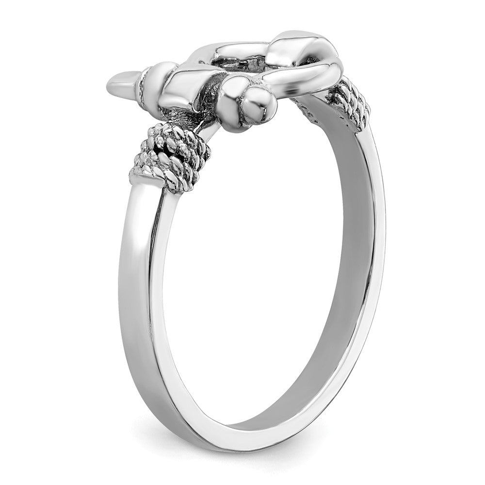 Sterling Silver Rhodium-plated Polished Shackle w/Rope Trim Ring