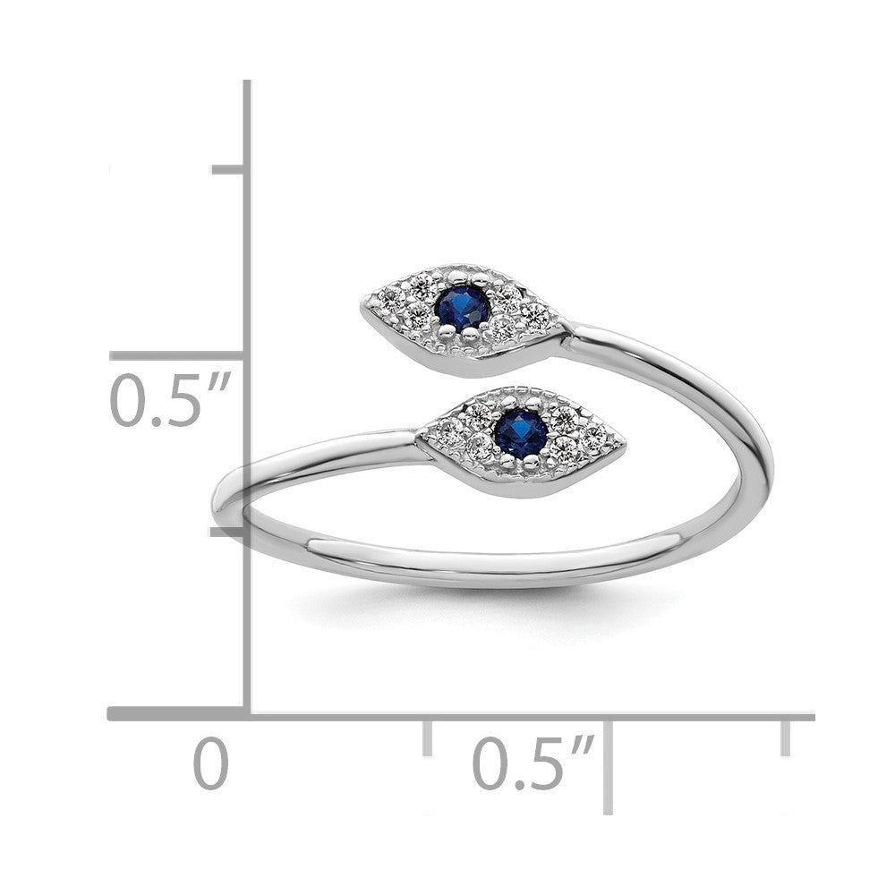 Sterling Silver Rhodium-plated Polished Blue & White CZ Eye Adjustable Ring
