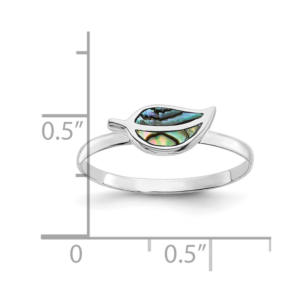 Sterling Silver RH-plated Abalone Leaf Ring