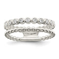 Sterling Silver Polished CZ Beaded Double Fancy Ring