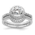 Sterling Silver Rhodium-plated CZ Halo Engagement Ring & Band Set