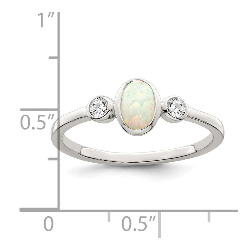 Sterling Silver Polished CZ and White Created Opal Ring
