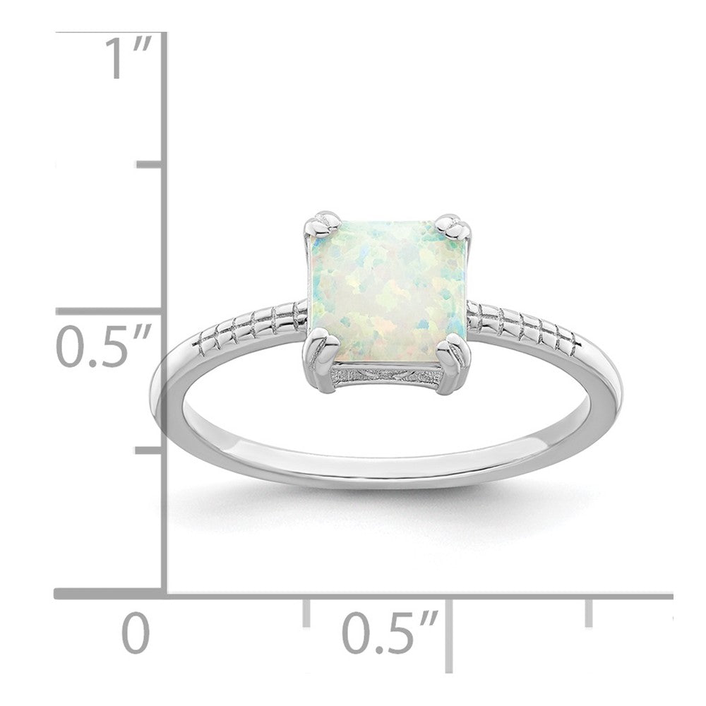 Sterling Silver Rhodium-plated Polished Square White Created Opal Ring