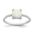 Sterling Silver Rhodium-plated Polished Square White Created Opal Ring