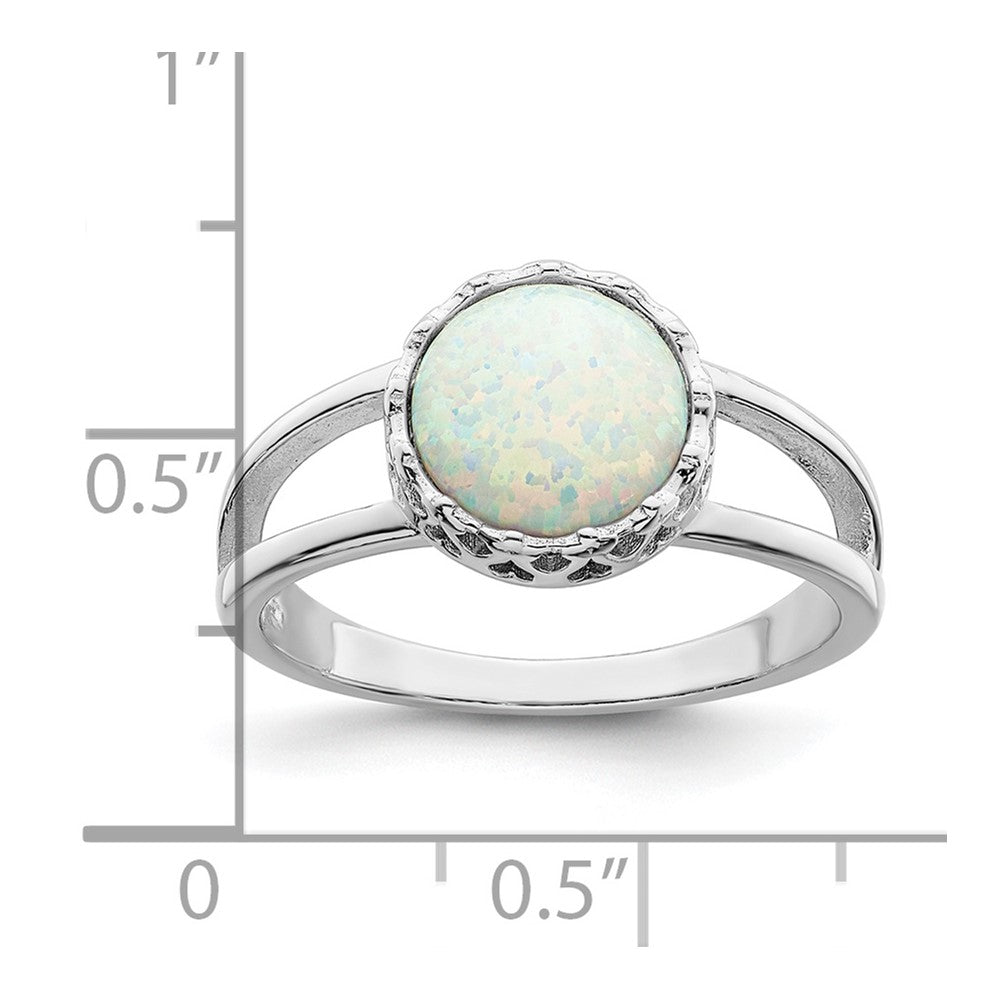 Sterling Silver Rhodium-plated Round White Created Opal Inlay Ring
