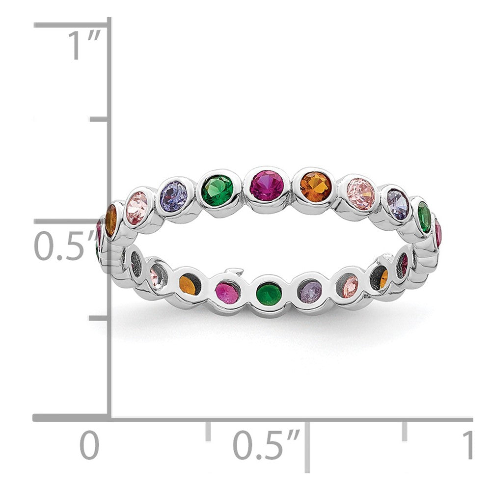 Sterling Silver Rhodium-plated Polished Multi-Color CZ Band Ring