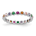 Sterling Silver Rhodium-plated Polished Multi-Color CZ Band Ring