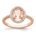 Sterling Silver Rose-tone Pink & White CZ Oval Ring