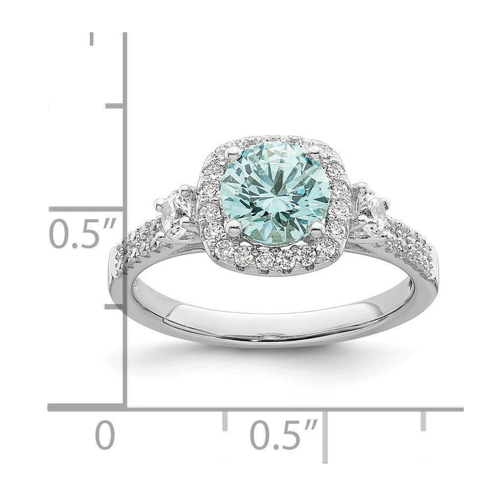 Sterling Silver Rhodium plated Carribean Green & White CZ Ring