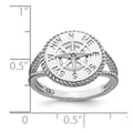 Sterling Silver Rhodium-plated Polished Compass w/Rope Trim Ring