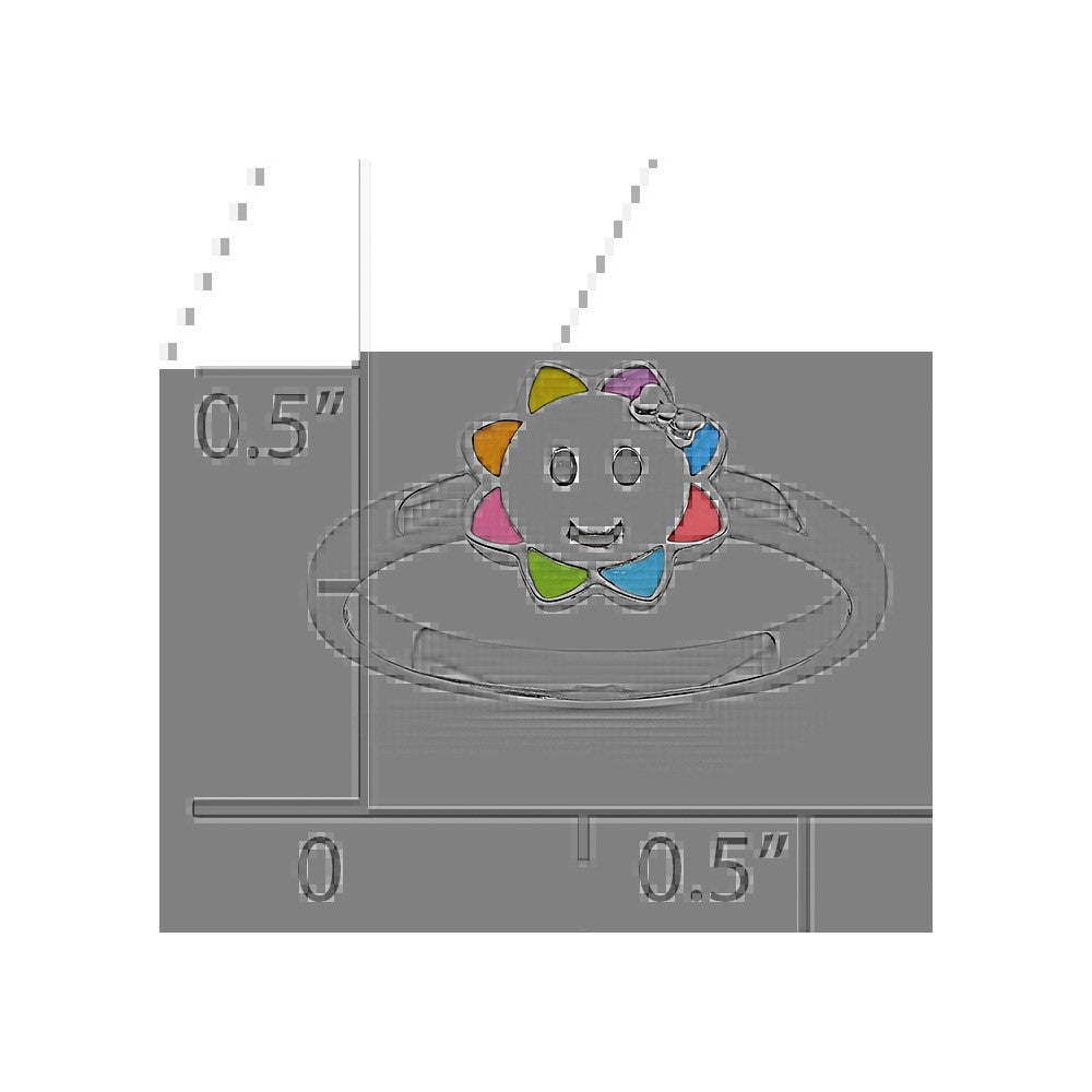 Sterling Silver RH-plated Multi-color Enameled Smiling Sun Children's Ring