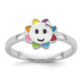 Sterling Silver RH-plated Multi-color Enameled Smiling Sun Children's Ring