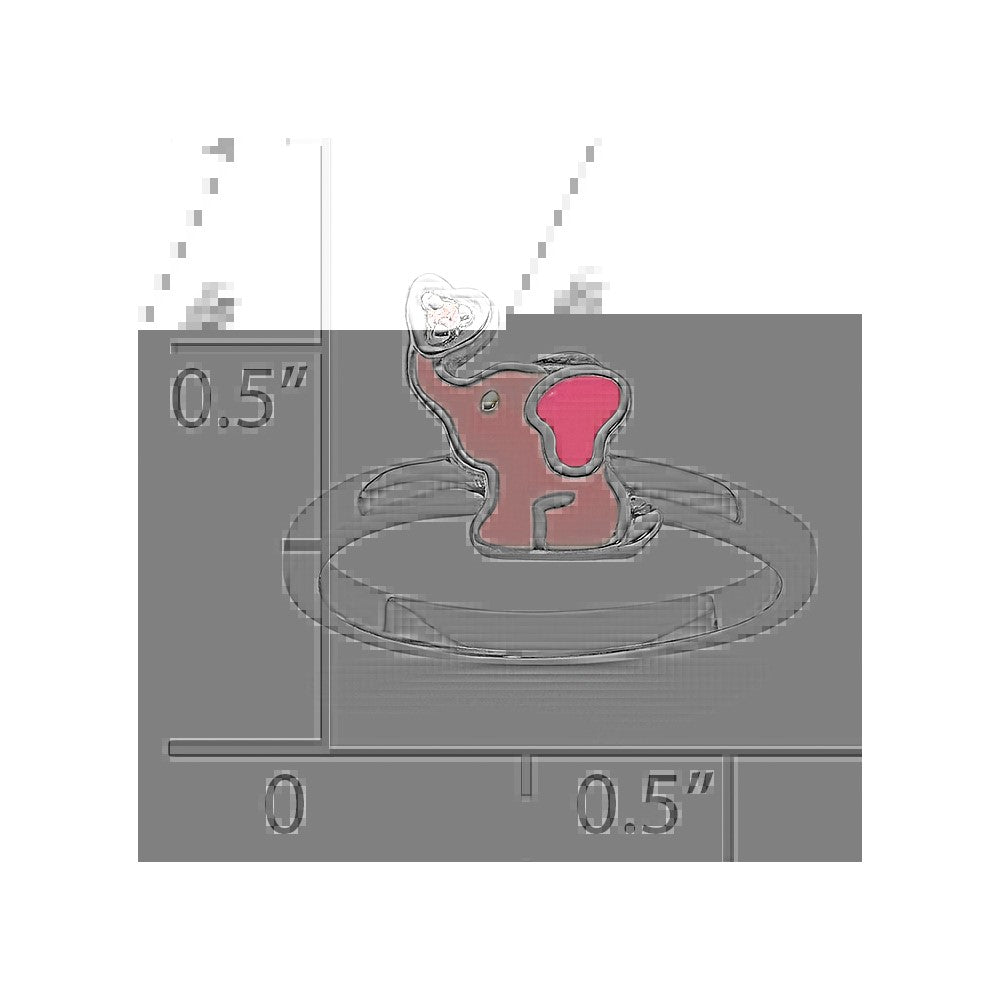 Sterling Silver Rhodium-plated Pink Enamel & CZ Elephant Children's Ring