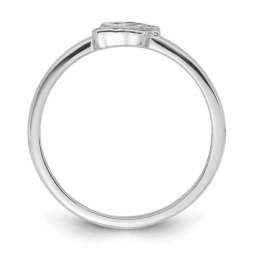 Sterling Silver Rhodium-plated Multi-color Enameled Kitty Ring