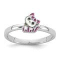 Sterling Silver Rhodium-plated Multi-color Enameled Kitty Ring