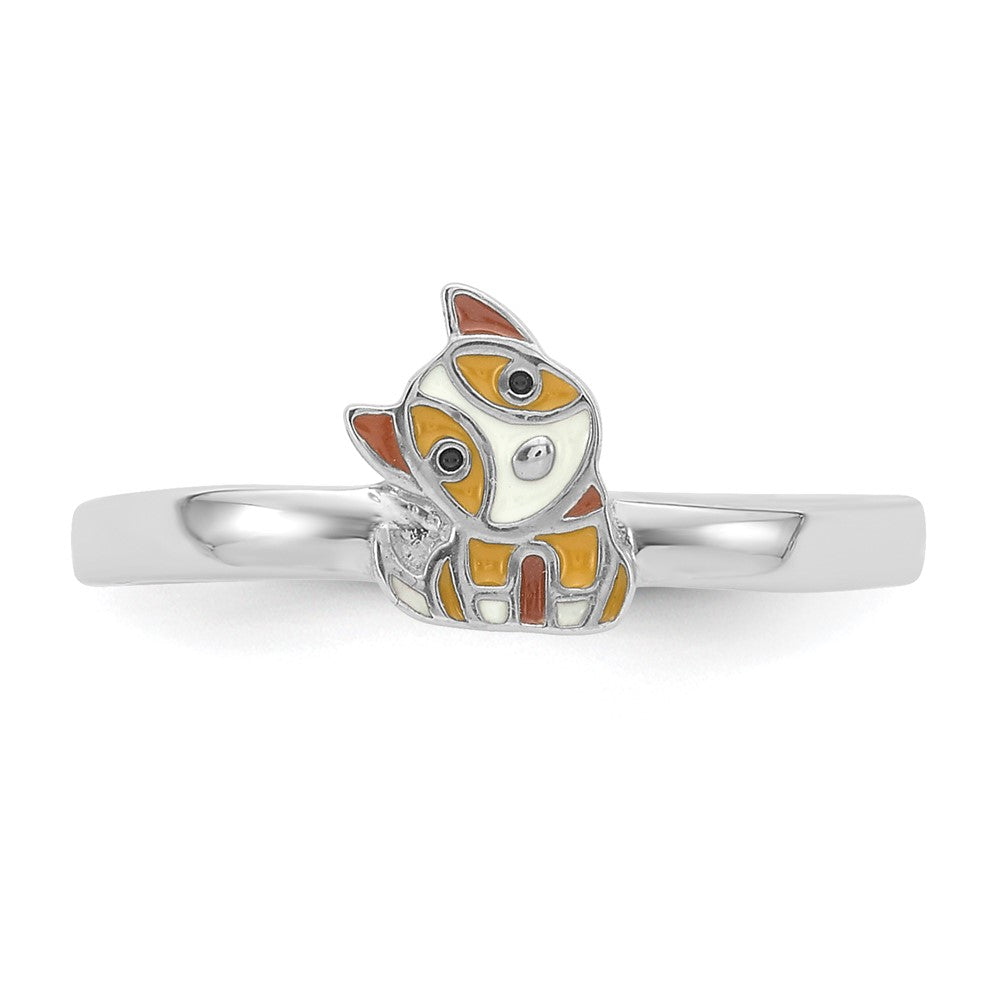 Sterling Silver Rhodium-plated Multi-color Enameled Dog Ring