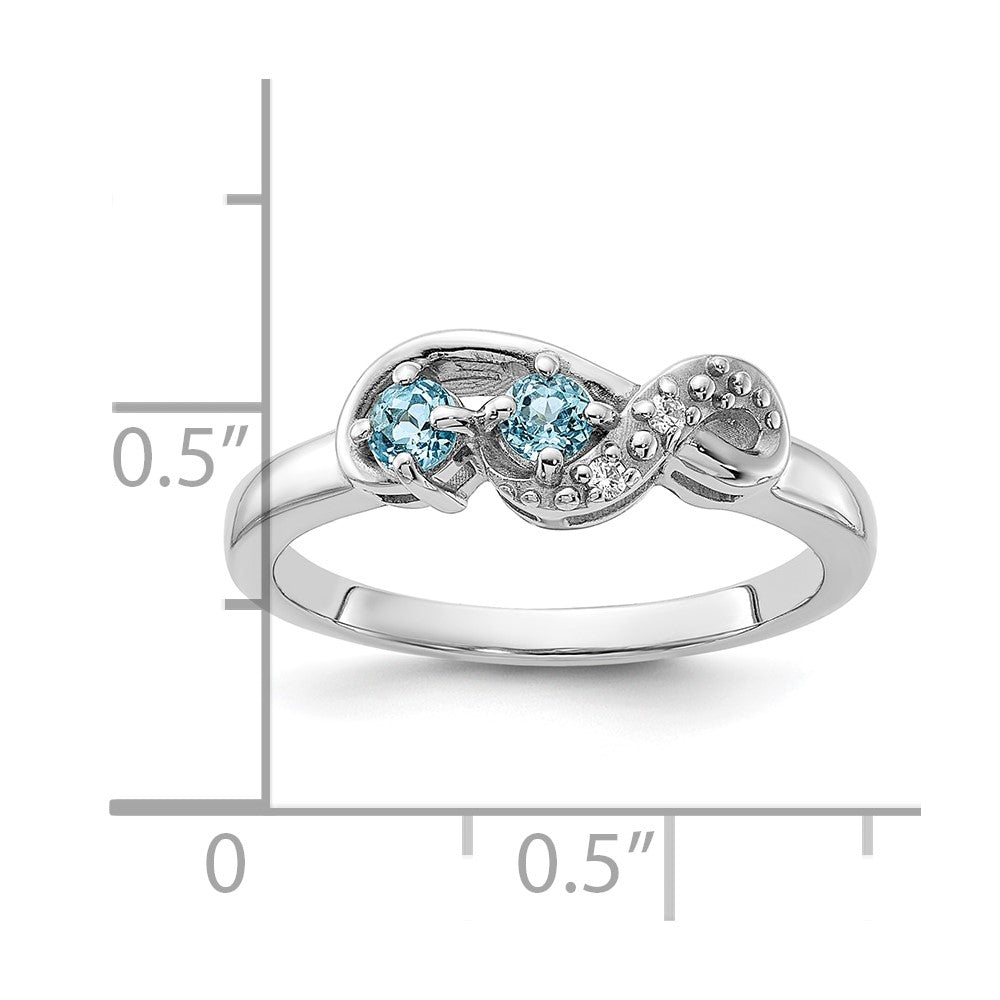 Sterling Silver Rhodium-plated Light Swiss Blue Topaz and CZ Swirl Ring