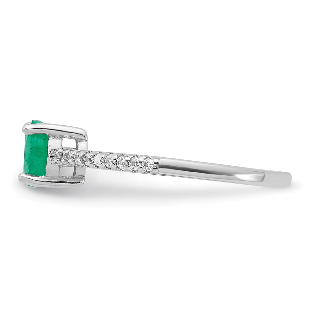 Sterling Silver Rh-plated-plated 1.0EM Emerald and .12WT White Topaz Ring