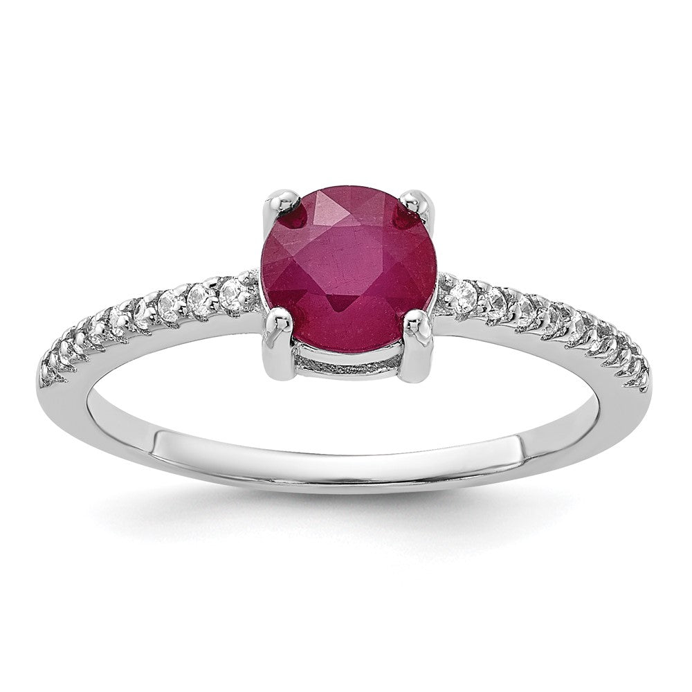 Sterling Silver Rh-plated-plated 1.43R Ruby and .12WT White Topaz Ring