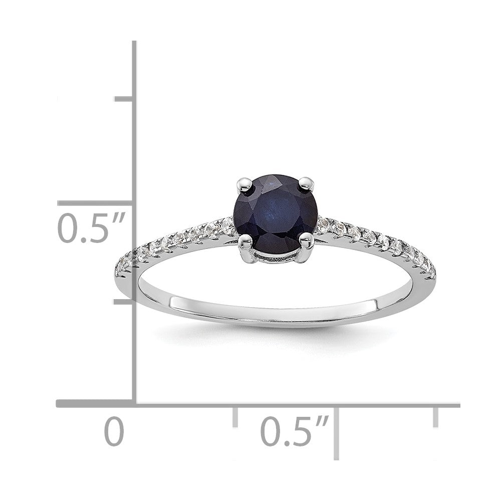 Sterling Silver Rh-plated-plated .81S Sapphire and .12WT White Topaz Ring