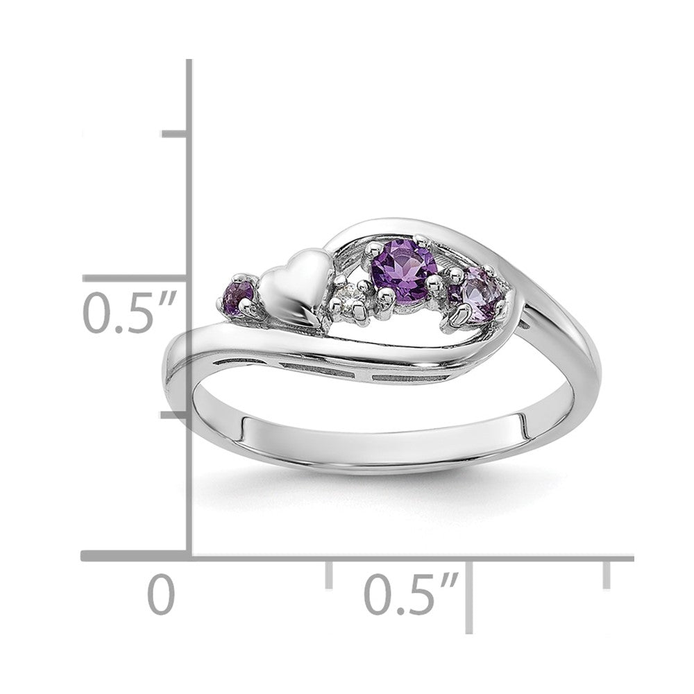 SS Rhodium-plated Amethyst Pink Quartz and CZ with Heart Ring