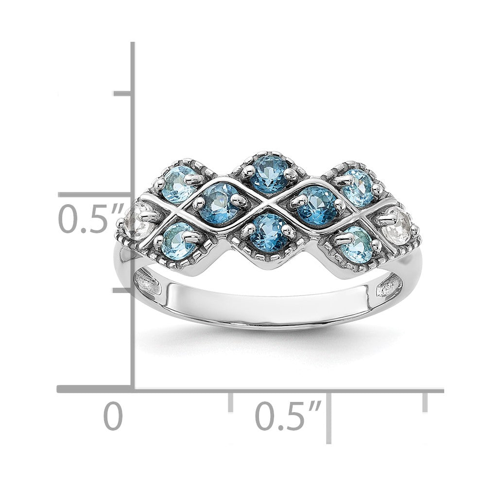 SS Rhodium-plated London Lt. Swiss Blue and White Topaz Ring