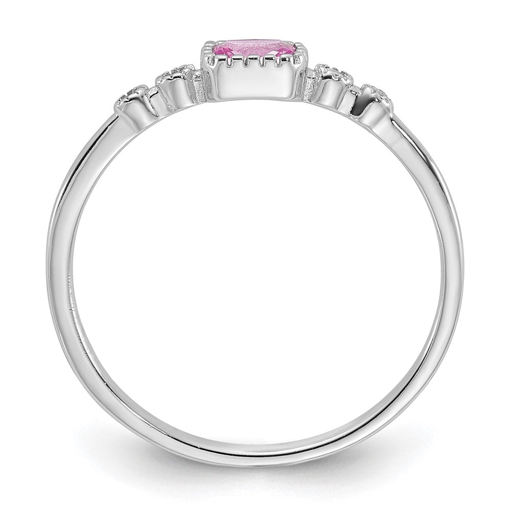 SS Rhodium-plated .43Created Pink Sapphire and .02Cr. Sapphire Ring