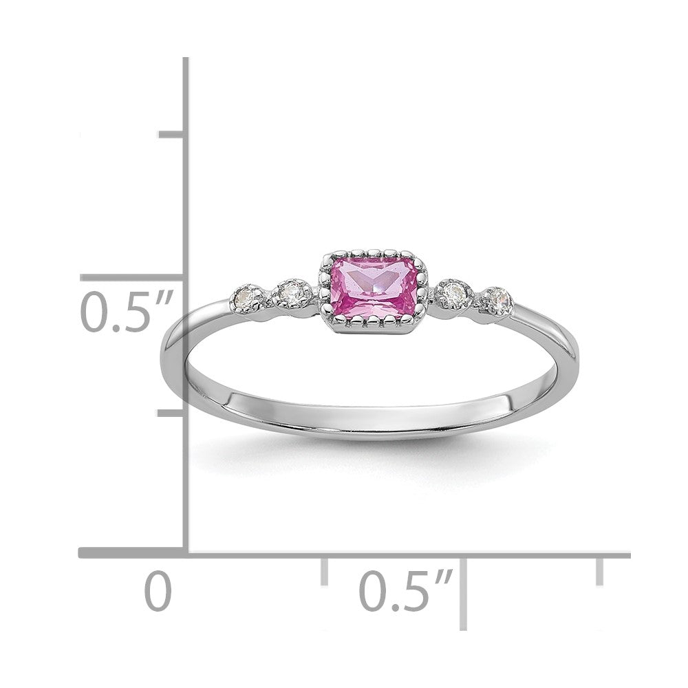 SS Rhodium-plated .43Created Pink Sapphire and .02Cr. Sapphire Ring