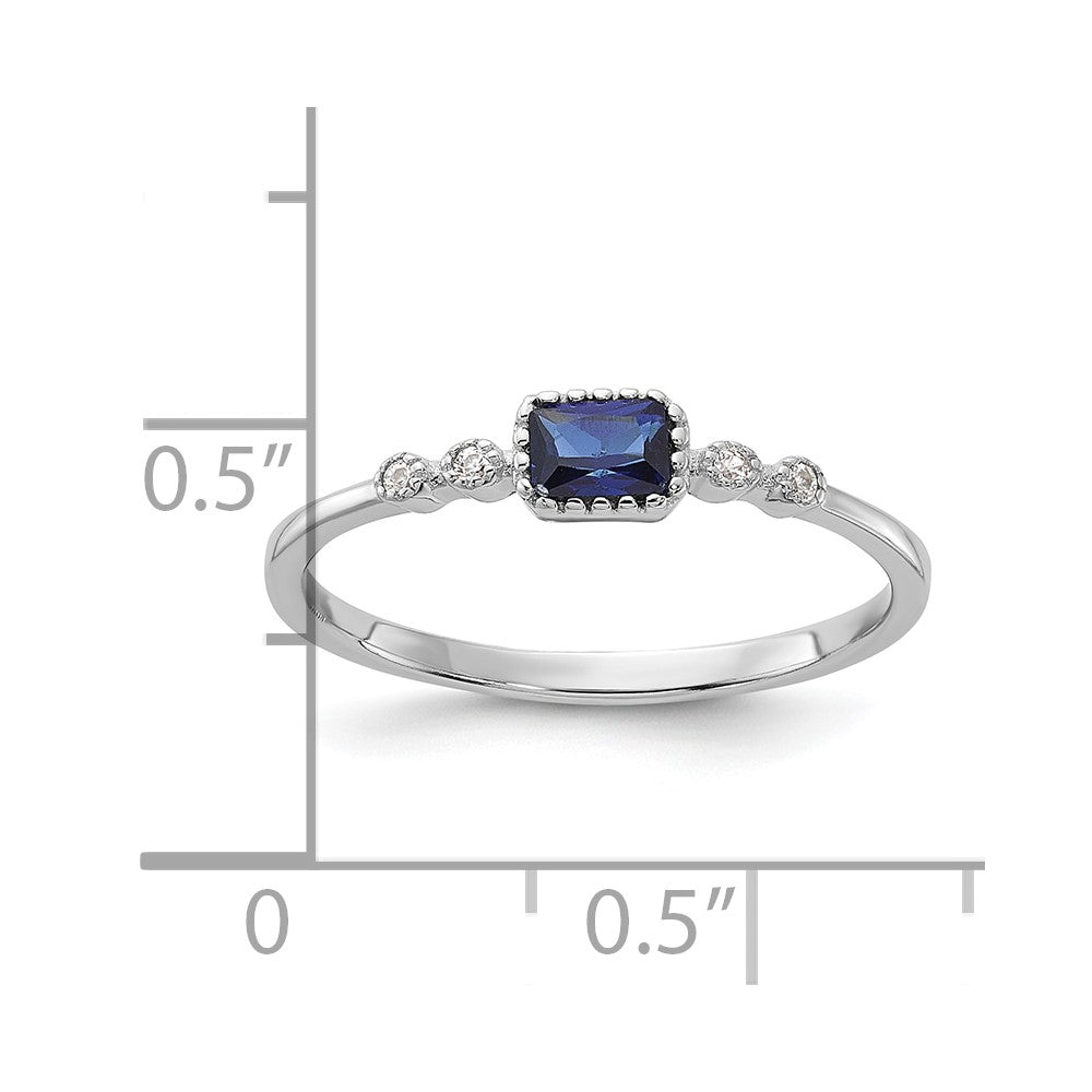 SS Rhodium-plated .02Cr. Blue Spinel and .02Cr. White Sapphire Ring