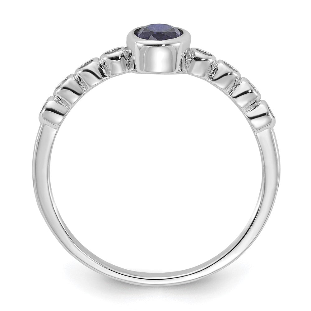 SS Rh-plated .01Created White Sapphire .56Created Blue Spinel Ring