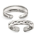 Sterling Silver Polished and Antiqued Set of 2 Toe Rings