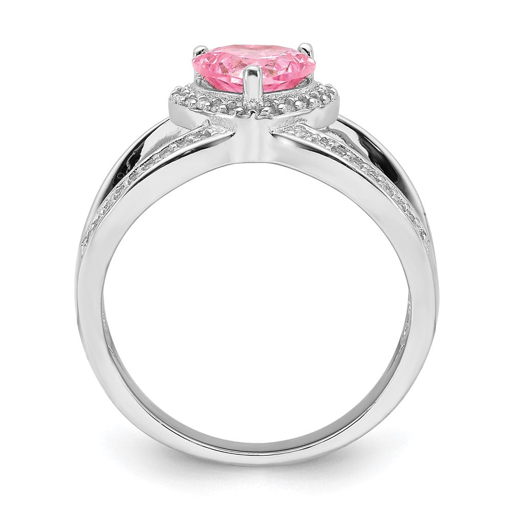 Sterling Silver Rhodium-plated Clear and Pink CZ Heart Ring