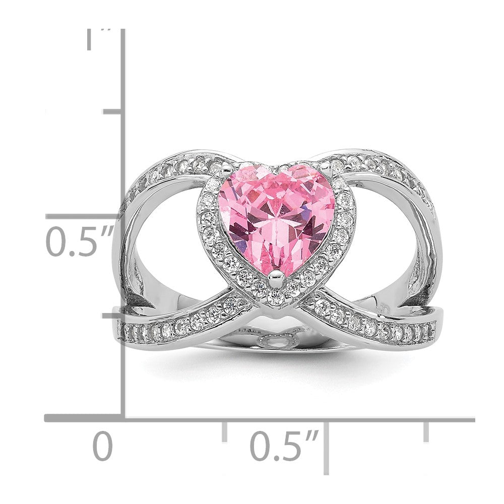 Sterling Silver Rhodium-plated Clear and Pink CZ Heart Ring