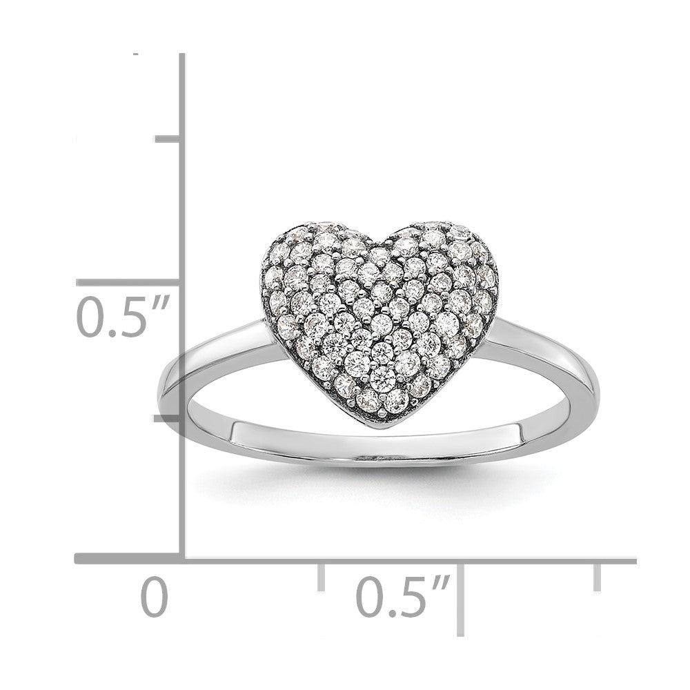 Sterling Silver Rhodium-plated Pave CZ Heart Ring