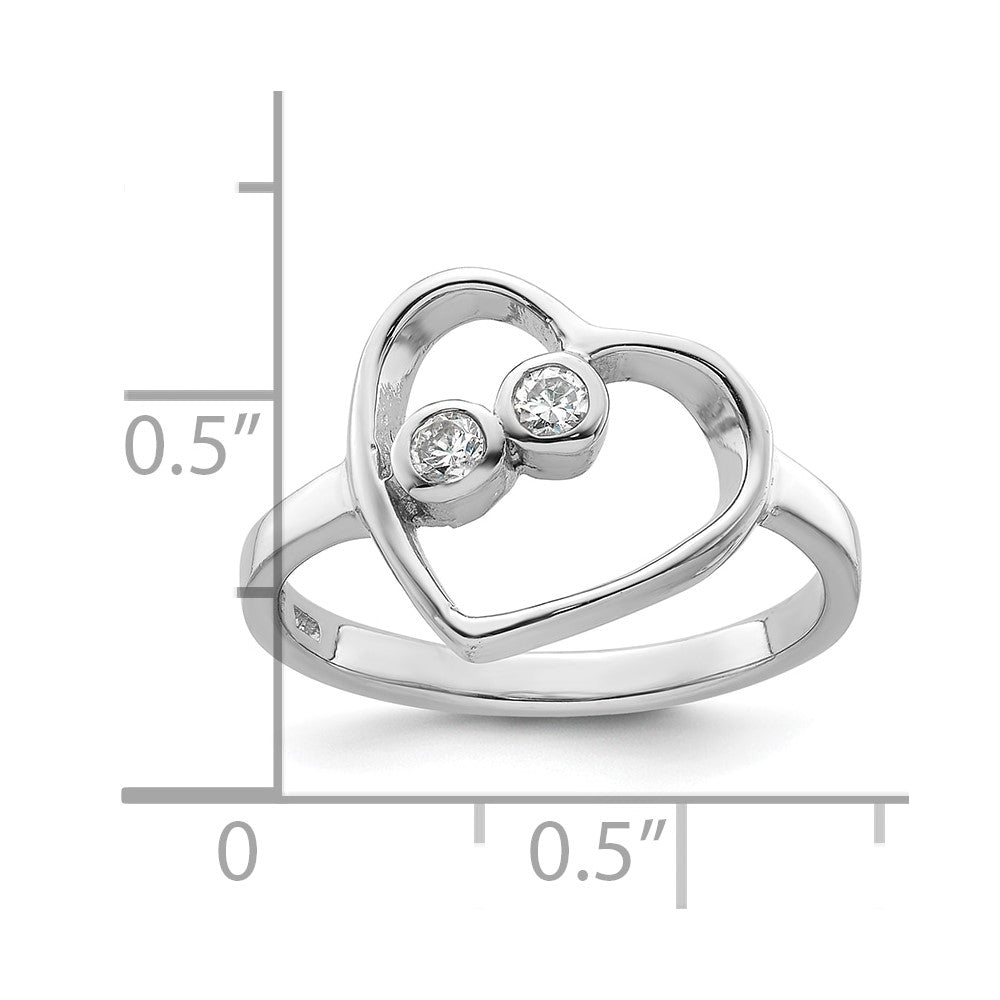 Sterling Silver Rhodium-plated CZ Open Heart Ring