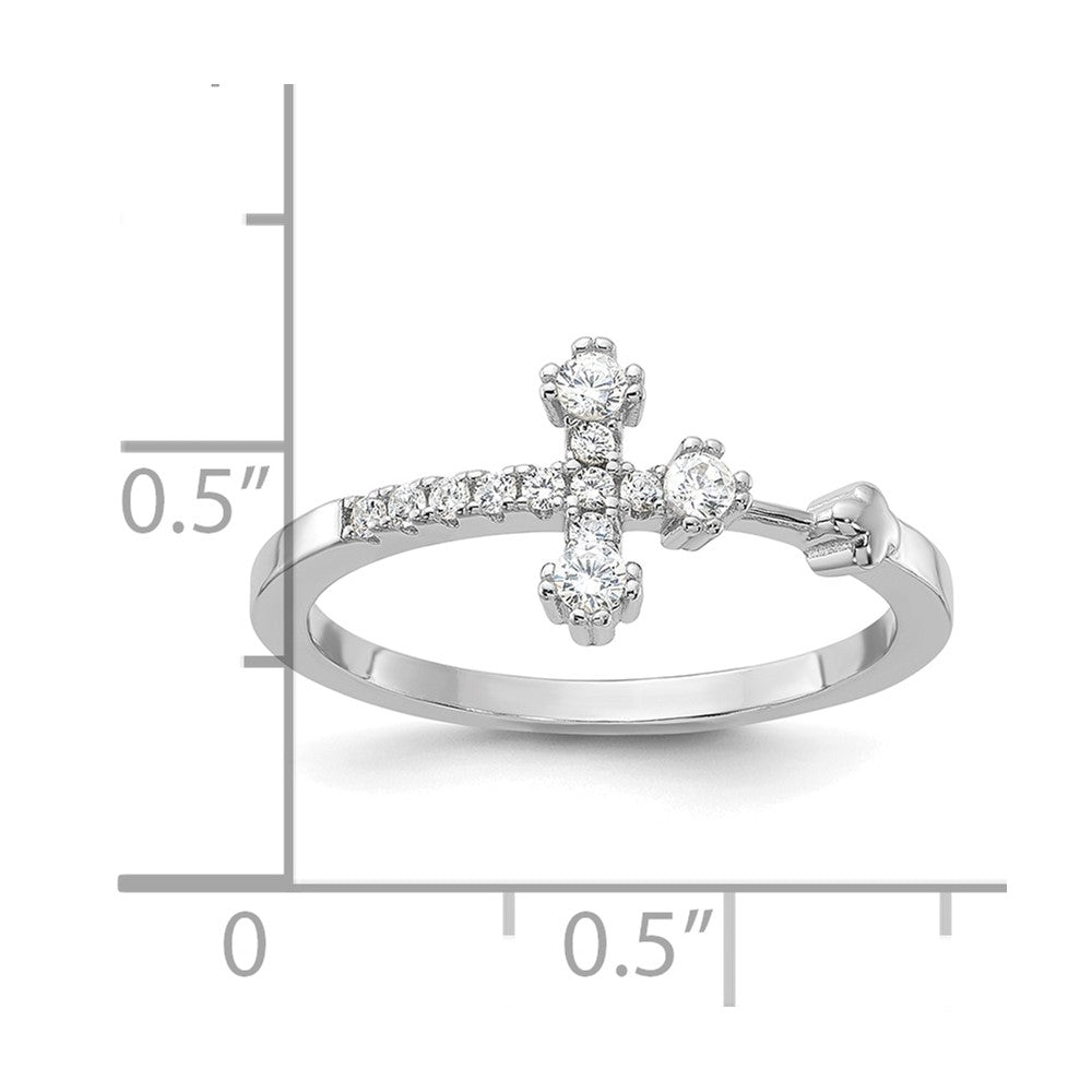 Sterling Silver Flash Platinum-plated CZ Cross Ring