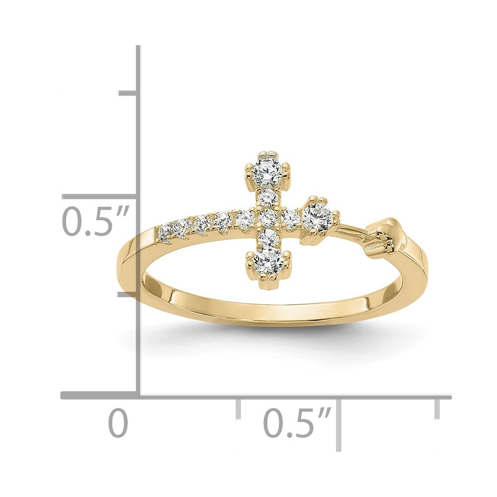 Sterling Silver Gold-tone CZ Cross Ring