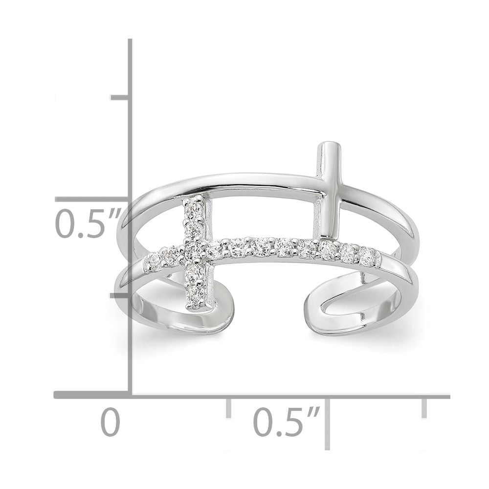 Sterling Silver E-coated CZ Cross Open Back Ring