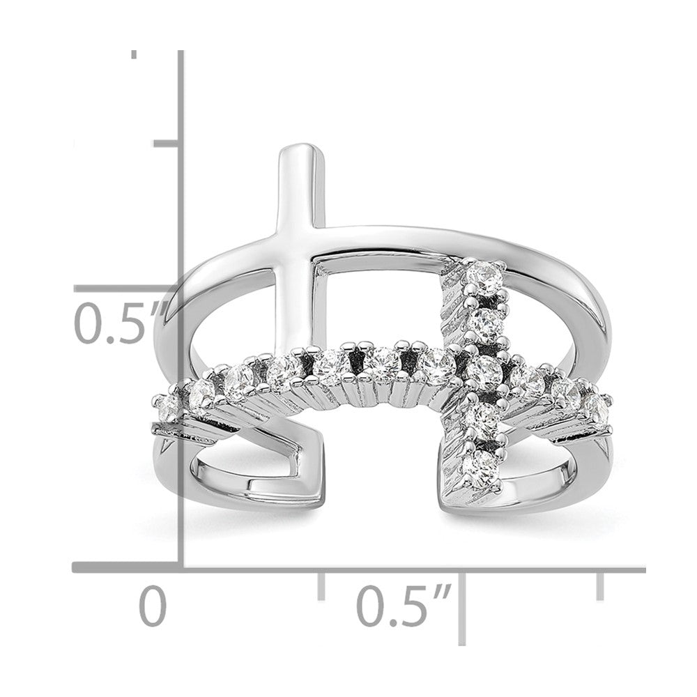 True Fire Sterling Silver Rhodium-plated Double Cross CZ Open Back Ring