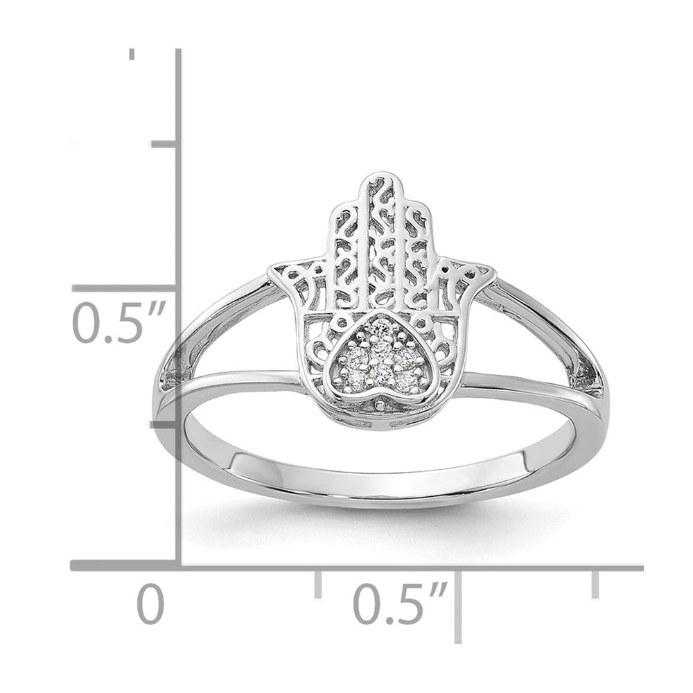 Sterling Silver Rhodium-plated CZ Heart Hamsa Ring