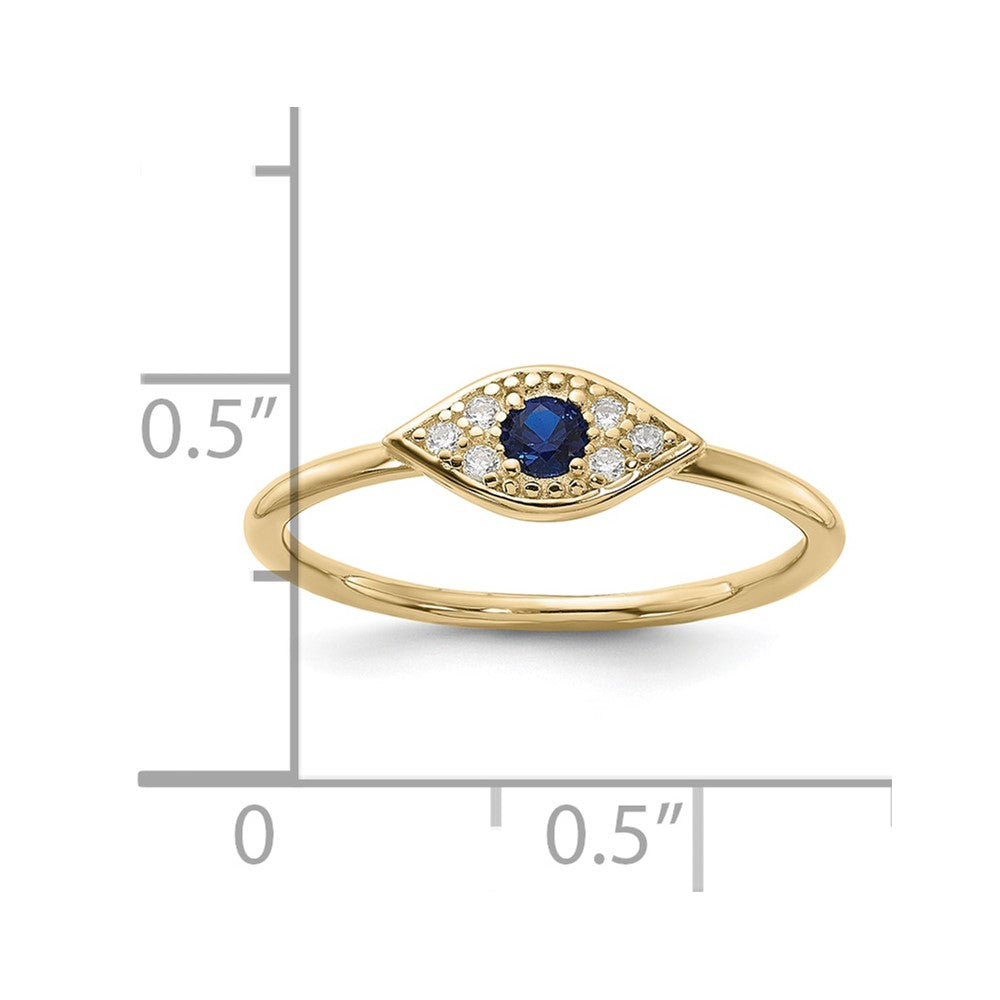 Sterling Silver Gold-tone Synthetic Blue Spinel CZ Evil Eye Ring