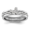 Sterling Silver RH-plated CZ Butterfly Ring with Two Plain Bands 3 Ring Set