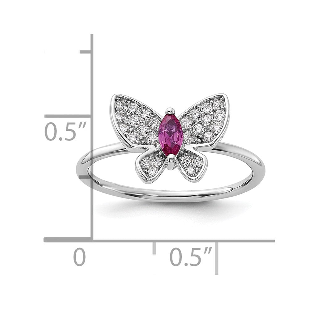 Sterling Silver Rhodium-plated Red and White CZ Butterfly Ring